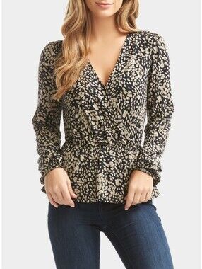 Tart Collection Babette Black and Cream Leopard Modal Wrap-Front Blouse XS